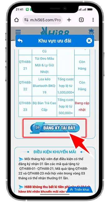Bước 2: Tại Chương Trình  ấn: "Đăng Ký Tại Đây"